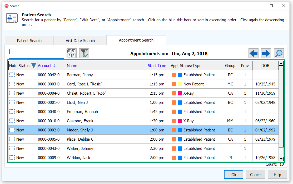1. Patient Search by Appointment in Chart Notes