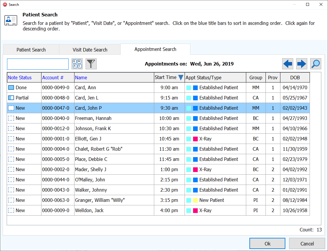 3. Patient Search by Appointment Date in Chart Notes